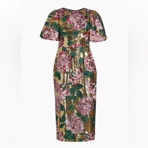 Marchesa Notte sequin embroidered midi dress